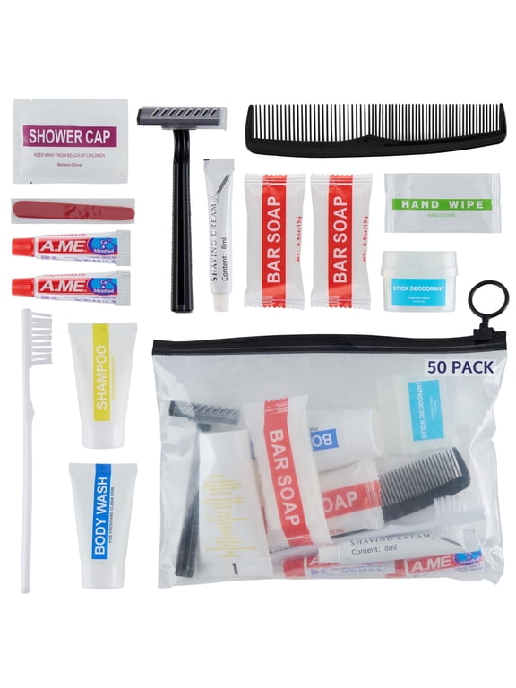 Wholesale Case of 50 Basic Hygiene Kits for Donations – Bulk Toiletry Supplies in Zip Pouch – Perfect for Donations Homeless Shelters, Relief Efforts & Charity Drives (50ct)