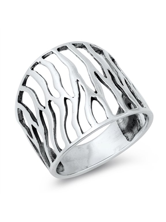 Wholesale Cutout Zebra Stripe Animal Print Ring .925 Sterling Silver Band Jewelry Female Male Size 6