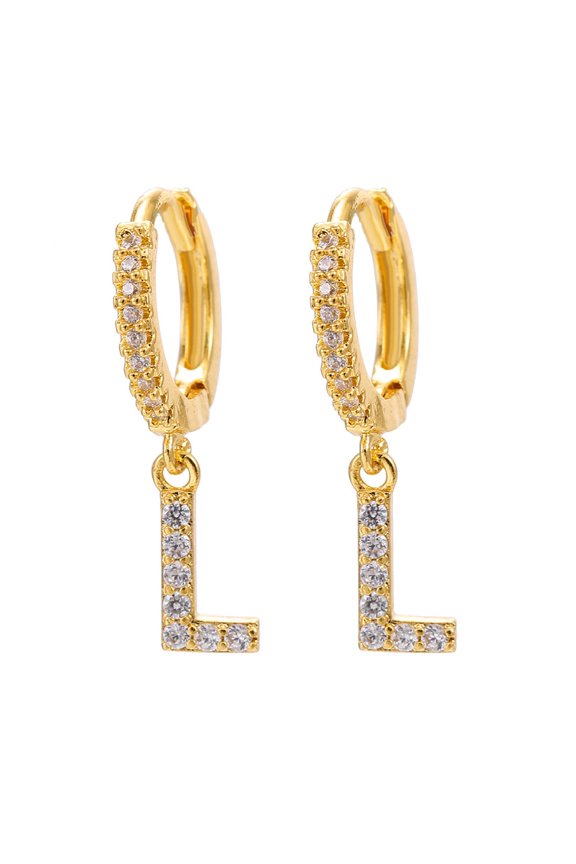 Wholesale Dainty Gold Plated Initial Hoop Earrings Letter Alphabet Dangle Earrings Fashion Sparkly Rhinestone Letter Initial Pendant Drop Earrings For Women Valent