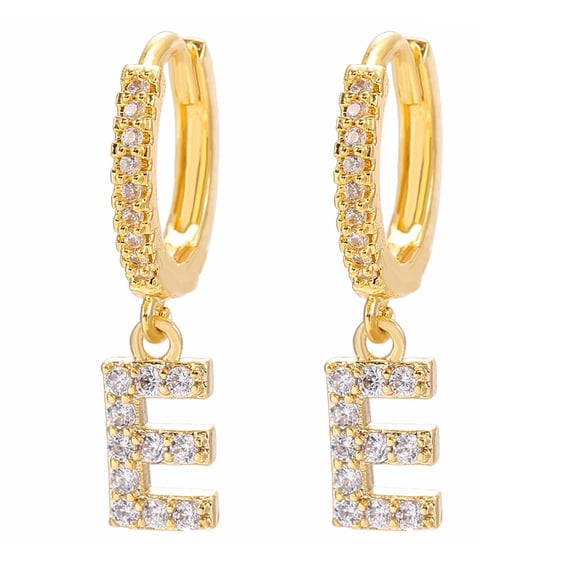Wholesale Dainty Gold Plated Initial Hoop Earrings Letter Alphabet Dangle Earrings Fashion Sparkly Rhinestone Letter Initial Pendant Drop Earrings For Women Valent