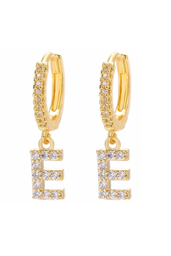 Wholesale Dainty Gold Plated Initial Hoop Earrings Letter Alphabet Dangle Earrings Fashion Sparkly Rhinestone Letter Initial Pendant Drop Earrings For Women Valent