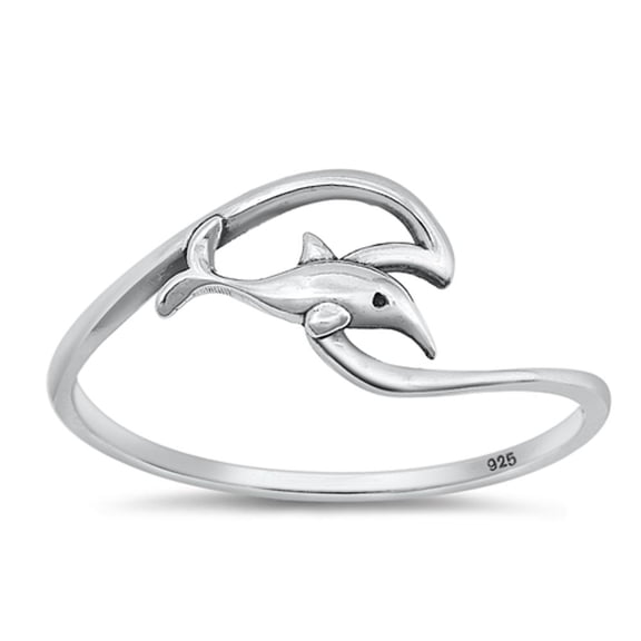 Wholesale Dolphin Wave Ring .925 Beach Sterling Silver Band Jewelry Female Male Unisex Size 4
