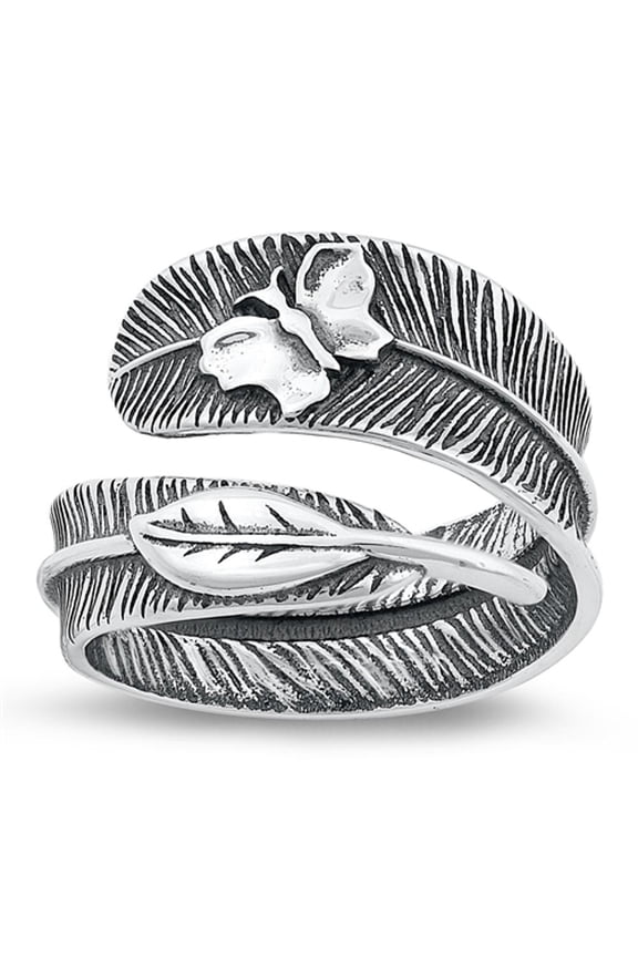 Wholesale Feather Spoon Ring .925 Sterling Silver Butterfly Band Jewelry Female Male Unisex Size 9