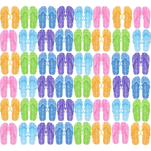 Wholesale Flip Flops, 48 Pairs, Many Colors, Men Women Kids, Wedding, Beach, Pool Party, Bulk Pack Slippers (Anchors)