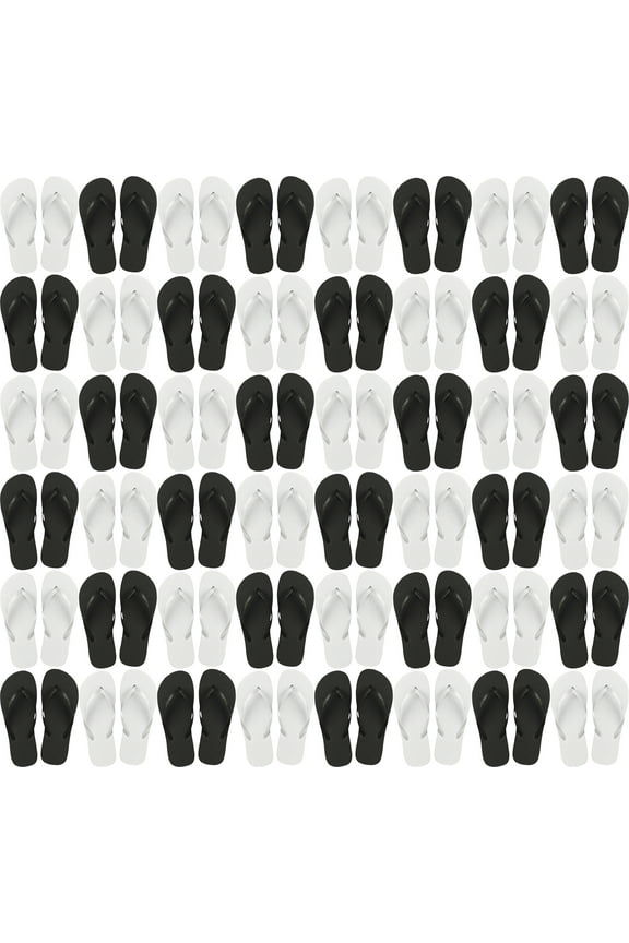 Wholesale Flip Flops, 48 Pairs, Many Colors, Men Women Kids, Wedding, Beach, Pool Party, Bulk Pack Slippers (Black & White)