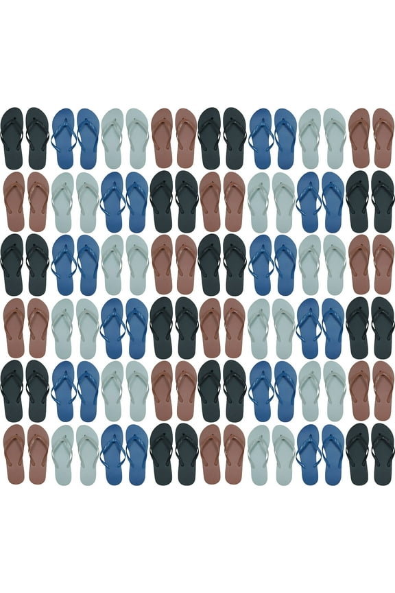 Wholesale Flip Flops, 48 Pairs, Many Colors, Men Women Kids, Wedding, Beach, Pool Party, Bulk Pack Slippers (Mens Assorted)