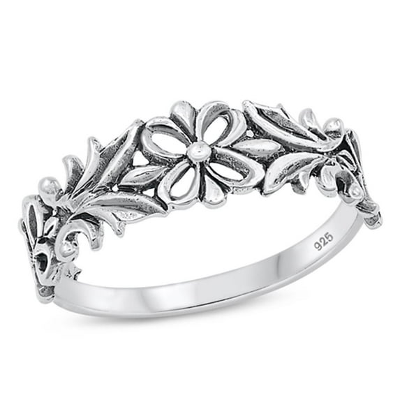 Wholesale Floral Flower Ring .925 Oxidized Sterling Silver Band Jewelry Female Male Unisex Size 6