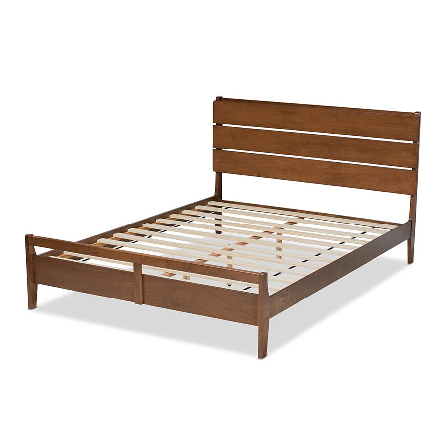 Avena Queen Retro Walnut Rubberwood Bed with Slat Headboard