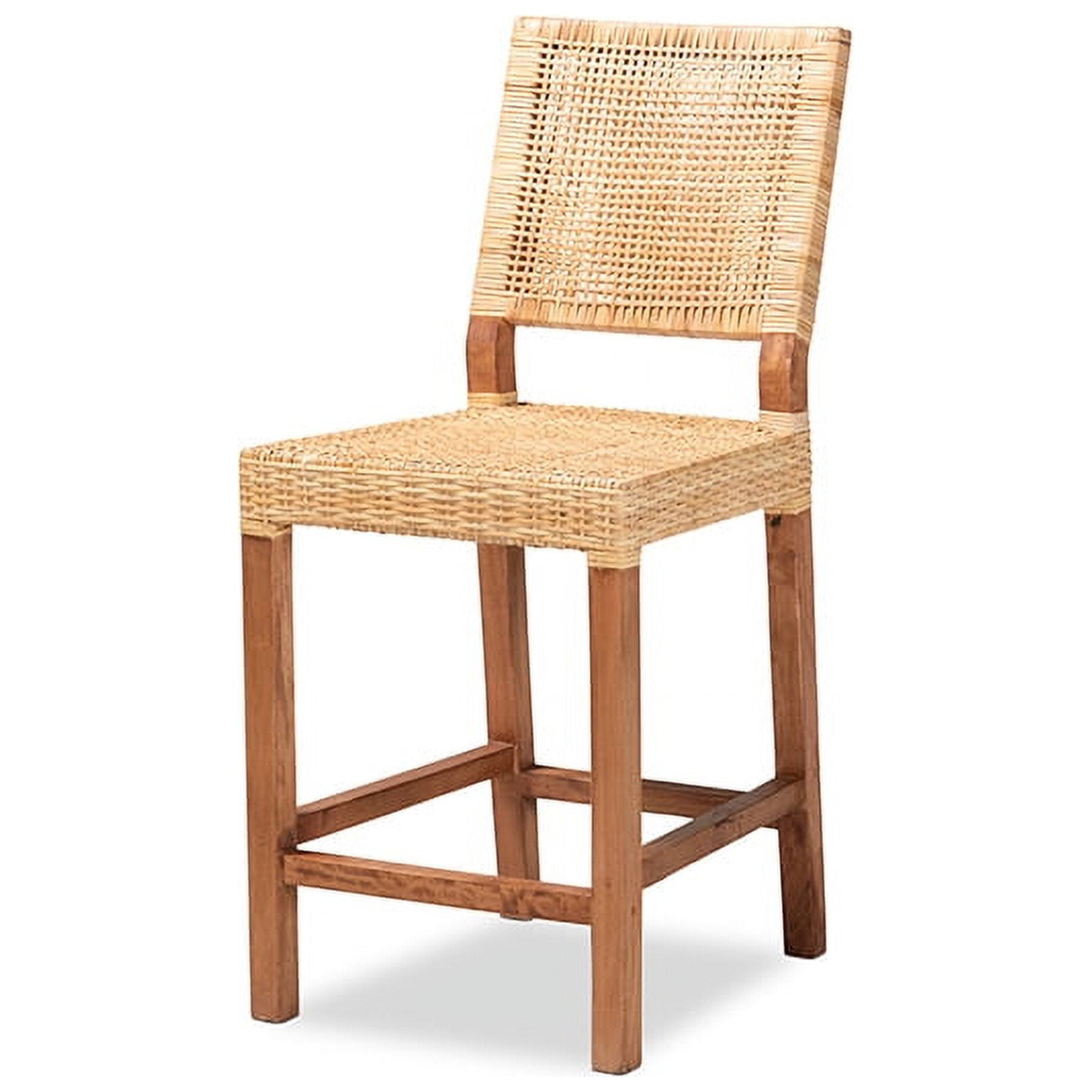 Wholesale Interiors Baxton Studio Lesia Modern Bohemian Counter Stool, Rattan/Wood, Natural Brown