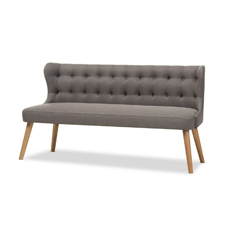 Baxton Studio Melody Mid-Century Modern Grey Fabric and Natural Wood Finishing 3-Seater Settee Bench Baxton Studio Melody Mid-Century Modern Grey Fabric and Natural Wood Finishing 3-Seater Settee Bench