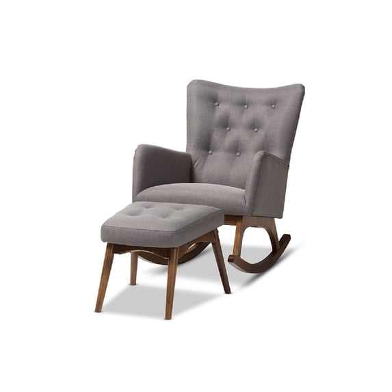 Wholesale Interiors Baxton Studio Waldmann Mid-Century Modern Grey Fabric Upholstered Rocking Chair and Ottoman Set