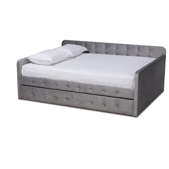 Baxton Studio Jona Gray Velvet Upholstered Queen Size Daybed with Trundle