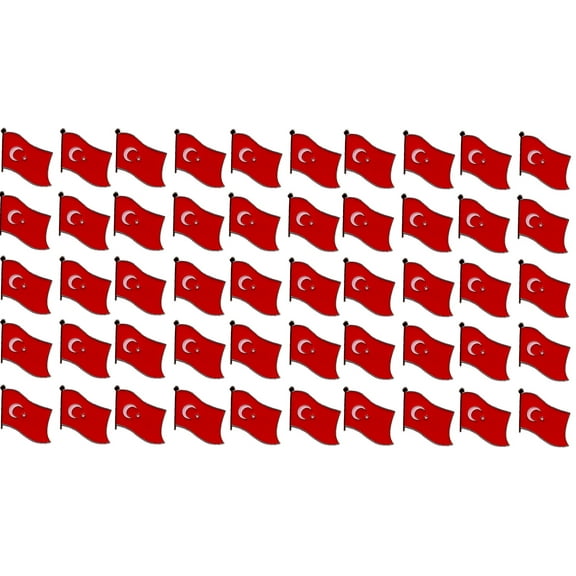 Wholesale International Single, Double and Friendship Flag Lapel Pins, Enamel Tie & Hat Pin Badges with Over 100 Countries Available (Turkey, 50 Waving Flag Lapel Pins)