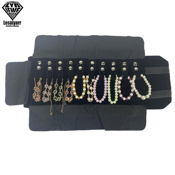 Wholesale Jewelry Roll Bag Portable Carring Case Black Velvet Organizer Multi Functional Necklace Rings Earrings Storage Box B4