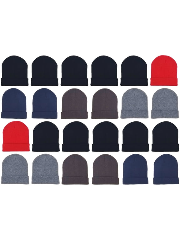 Wholesale Kids Winter Beanies, Warm Thick Thermal Bulk Case Pack Unisex Boys Girls, One Size Fits Most (Assorted 1, 24 Pack)