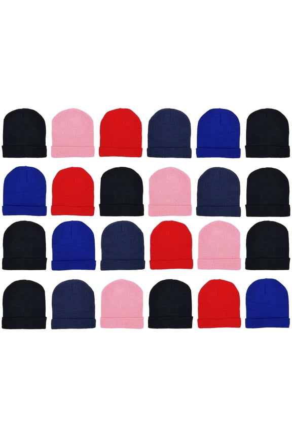 Wholesale Kids Winter Beanies, Warm Thick Thermal Bulk Case Pack Unisex Boys Girls, One Size Fits Most (Assorted 2, 24 Pack)