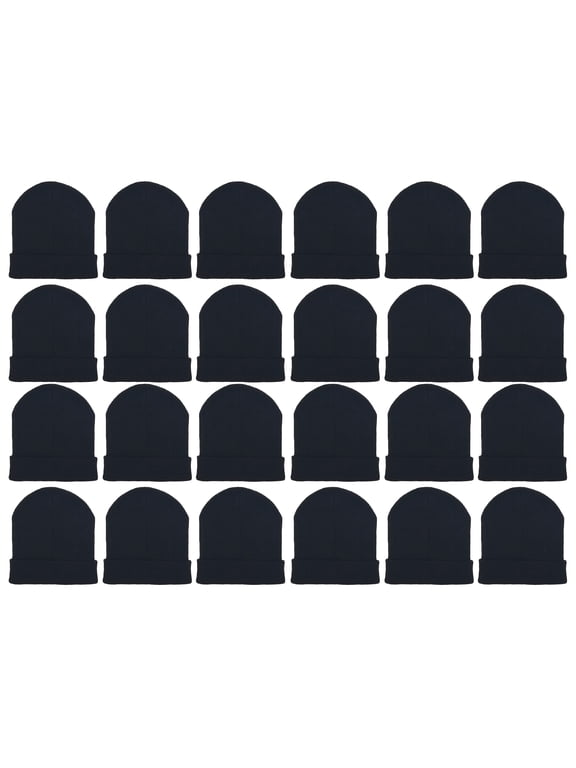 Wholesale Kids Winter Beanies, Warm Thick Thermal Bulk Case Pack Unisex Boys Girls, One Size Fits Most (Black, 24 Pack)