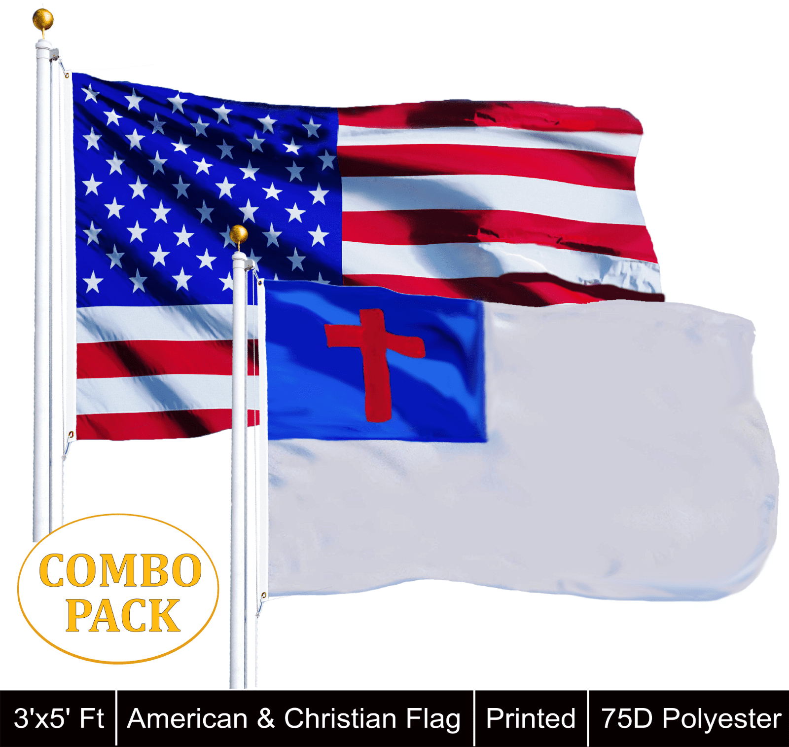 Wholesale LOT of 3' X 5' USA AMERICAN & Christian Religious Flag 100D