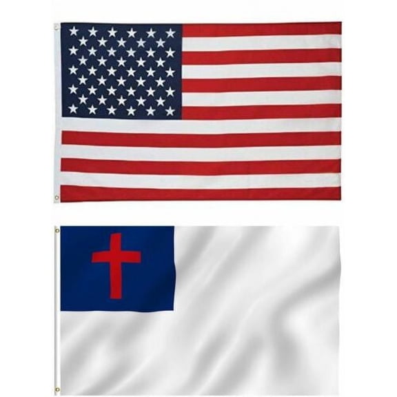 Wholesale LOT of 3' X 5' USA AMERICAN & Christian Religious Flag (100D)