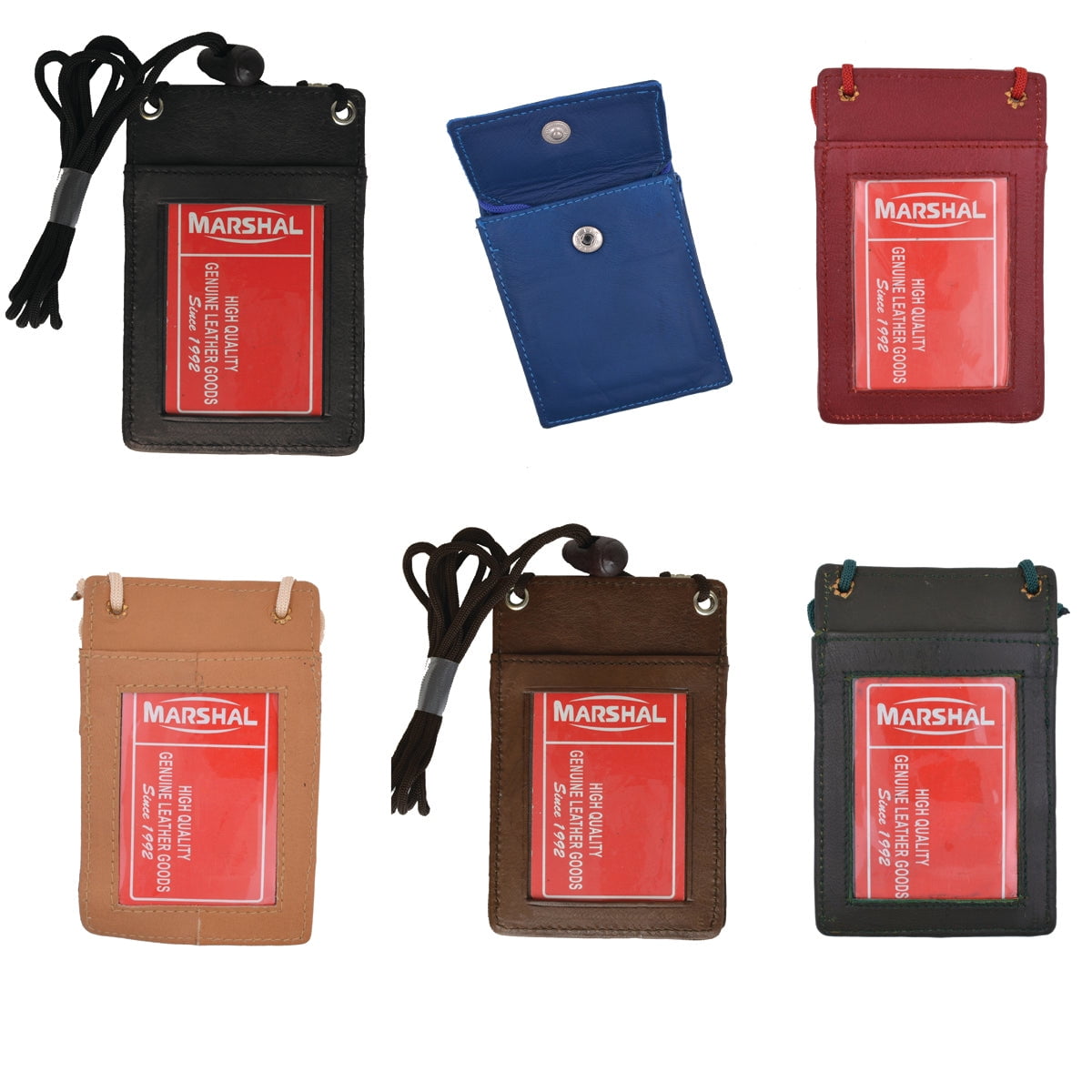 Wholesale Leather Neck ID Badge Credit Card Holder Pouch Wallet Assorted Colors