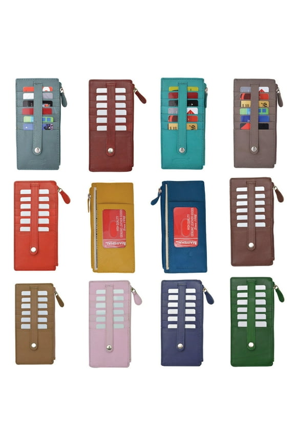 Wholesale Leather Thin Vertical Stacker Card Case Wallet with ID Window Multiple Colors