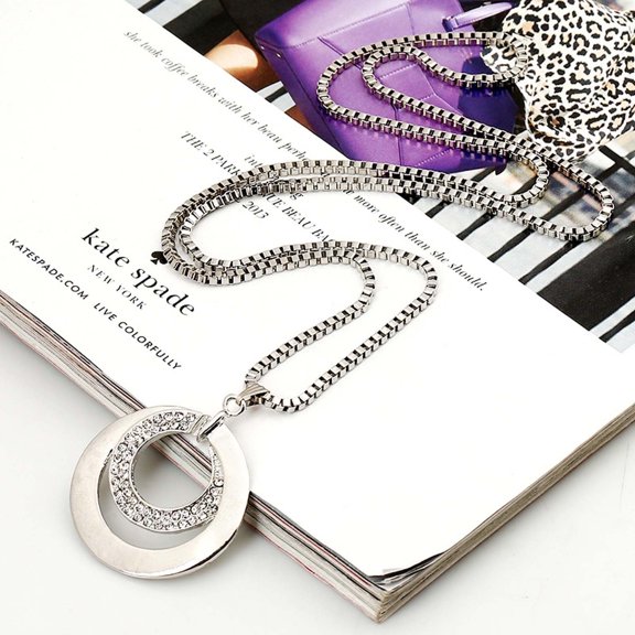 Wholesale Long Chain Women Fashion Crystal Rhinestone Silver Plated Pendant Necklace Gift