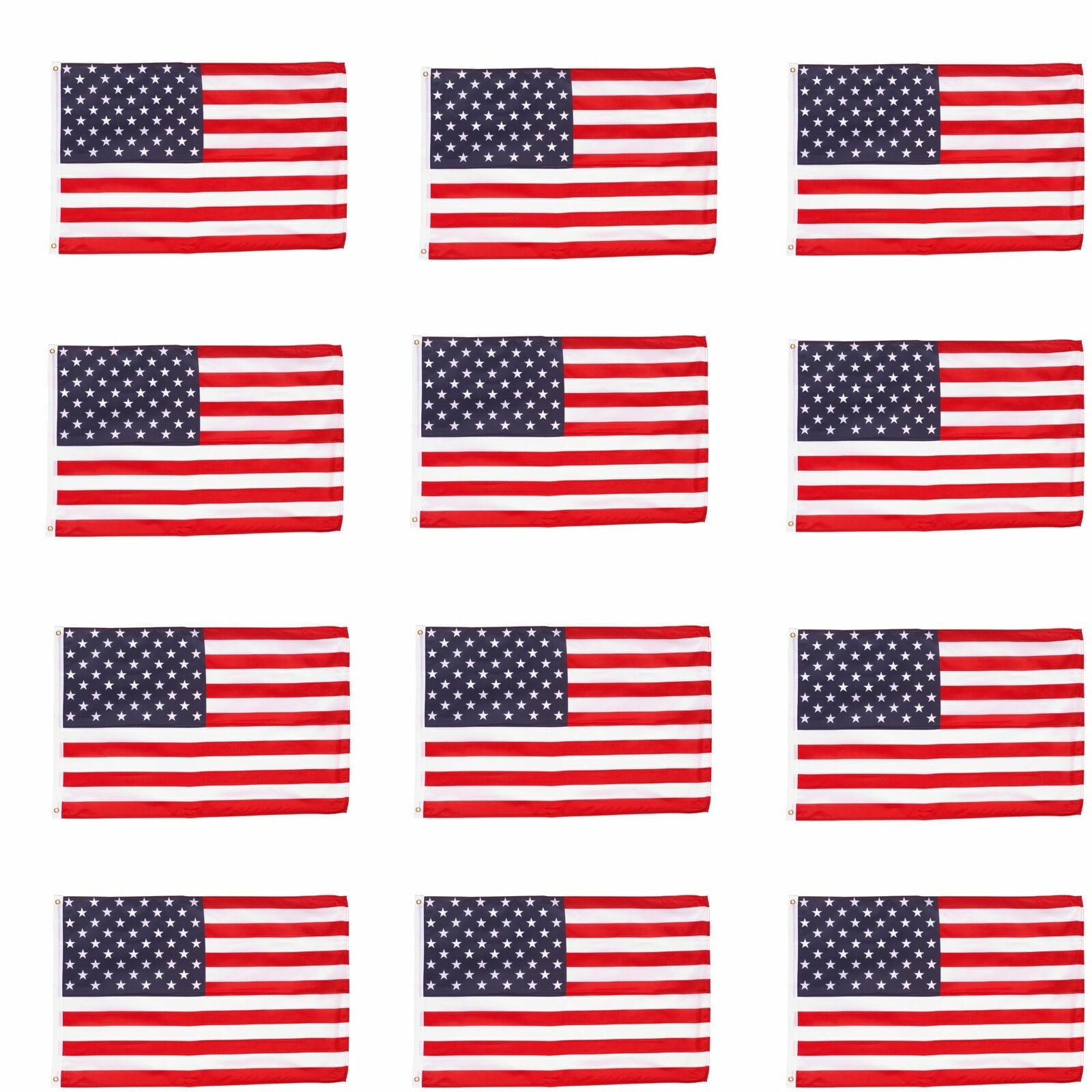 Wholesale Lot 12 3' x 5' ft. USA US American Flag Stars Grommets United States value package dozen