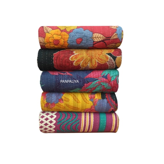 Wholesale Lot Of Indian Vintage Kantha Quilt Handmade Throw Reversible Blanket, Comes in Assorted colors and designs