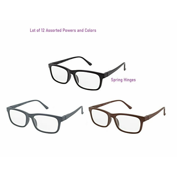 Wholesale Lot of 12 Assorted Reading Glasses Assorted Powers to the Dozen Spring Hinge Unisex Design Assorted Colors