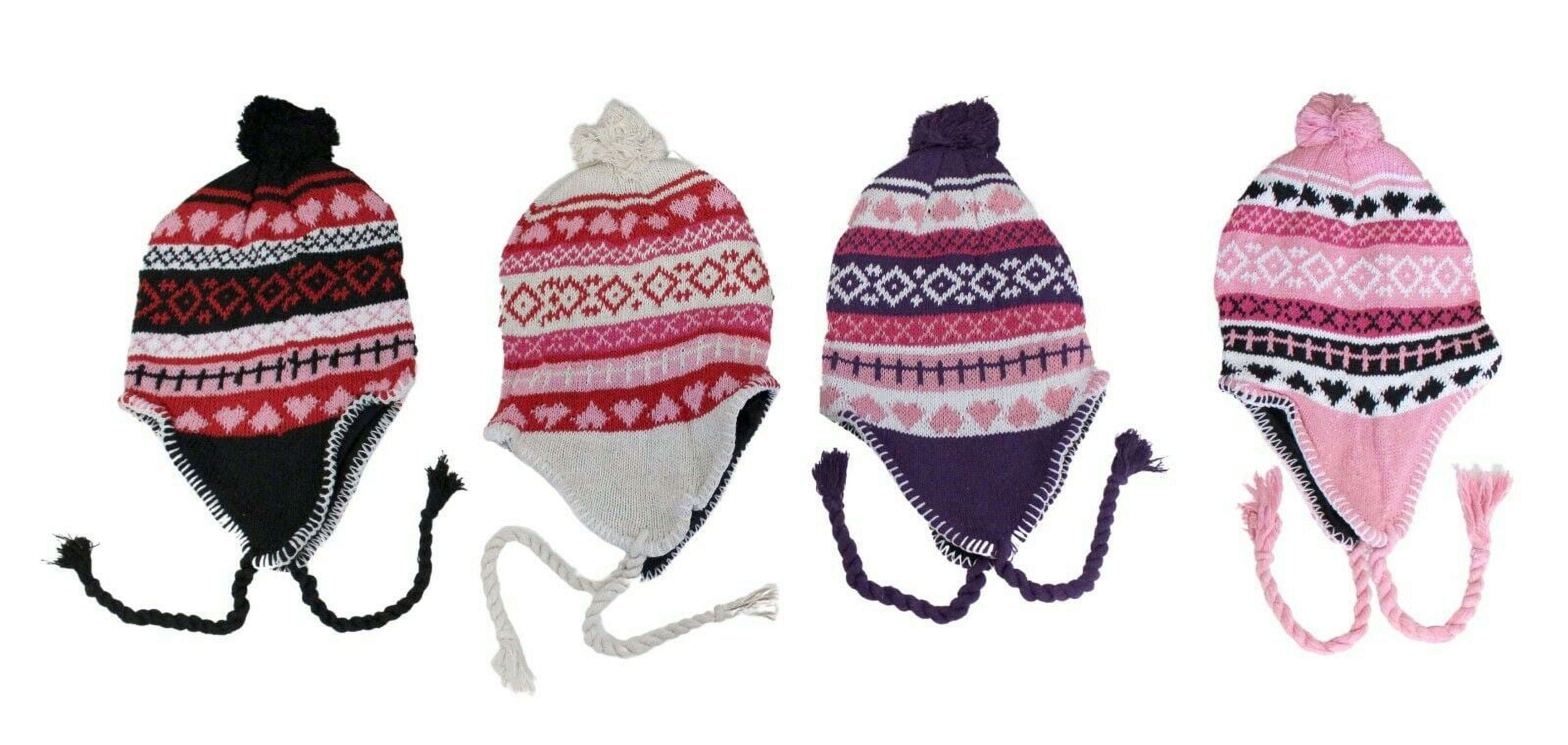 Wholesale Lot of 12 Women's Knit Hat Beanie with Earflap and Pom Pom Warm Flannel Lined Stocking Stuffer