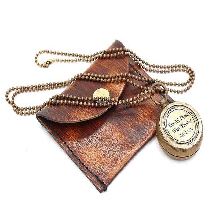 Wholesale Necklace Brass Compass Tolkien Quote Engraved Working Compass Jewelry With case