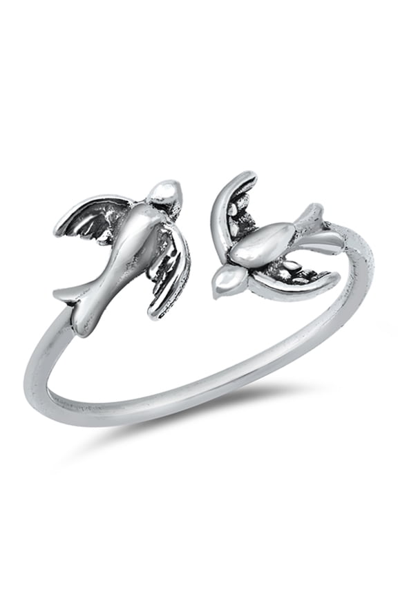 Wholesale Open Double Bird Animal Ring .925 Sterling Silver Band Jewelry Female Male Unisex Size 8