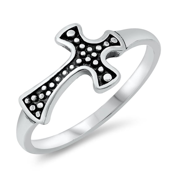 Wholesale Oxidized Bead Cross Ring .925 Sterling Silver Band Jewelry Female Male Unisex Size 6