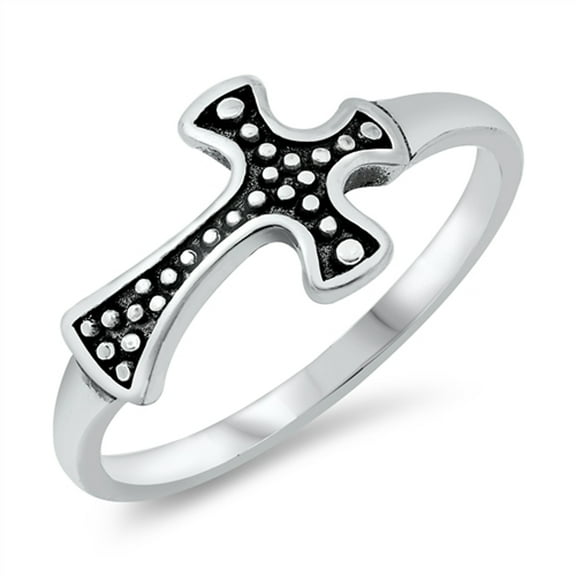 Wholesale Oxidized Bead Cross Ring .925 Sterling Silver Band Jewelry Female Male Unisex Size 9