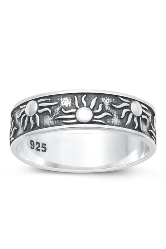 Wholesale Oxidized Sun Ring .925 Sunshine Sterling Silver Band Jewelry Female Male Unisex Size 9