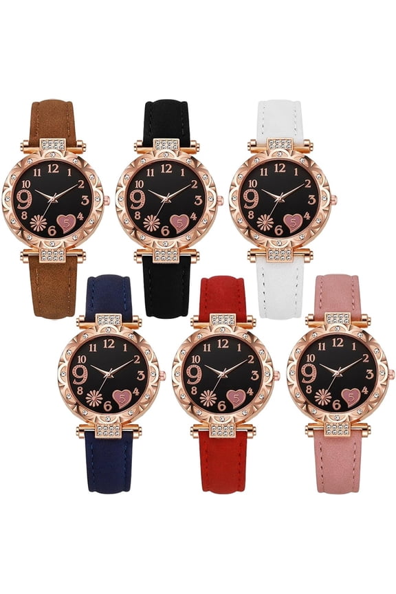 Wholesale PU Leather Strap Watch 6 Pack Mother Day Bling Rhinestone Ladies Women Watches