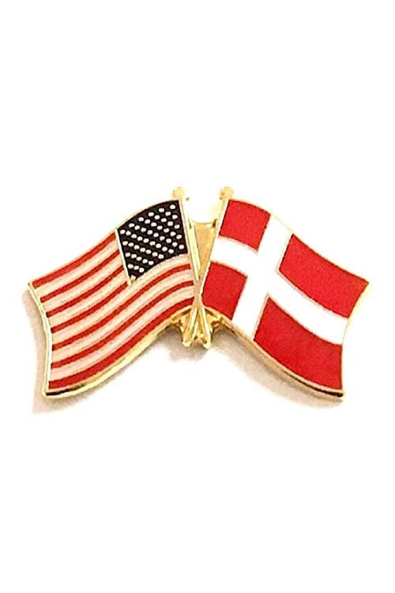 Wholesale Pack of 50 Denmark International Double and Friendship Flag Lapel Pins, 50 Dane Enamel Tie & Hat Pin Badges with Over 100 Countries Available