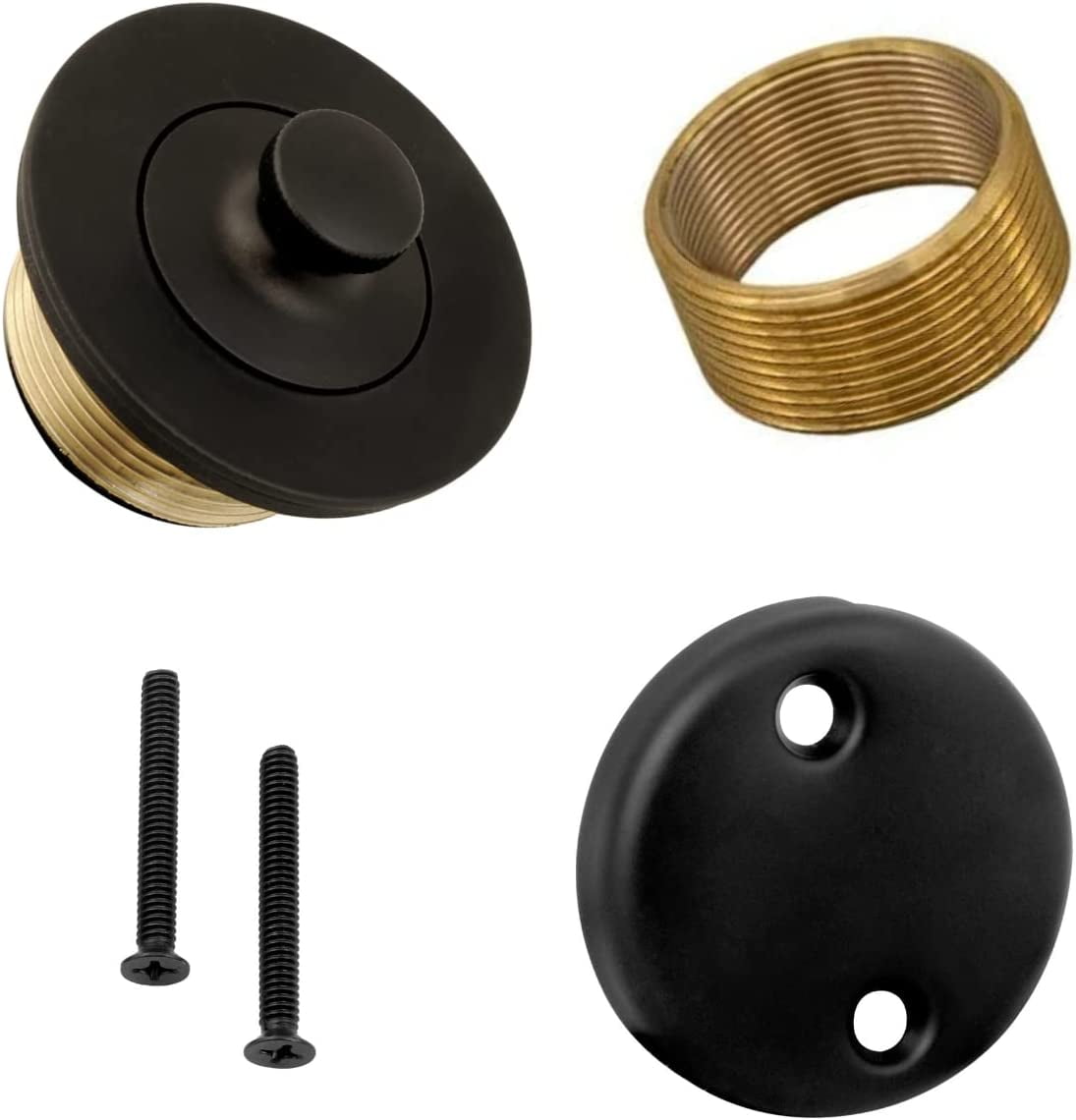 Universal Gold and Black Brass Bathtub Drain Kit with Overflow Plate