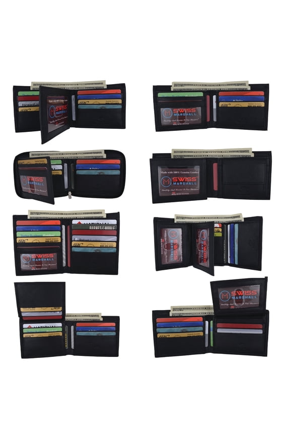 Wholesale RFID Mens Black Premium Leather Bifold Trifold Assorted Wallets