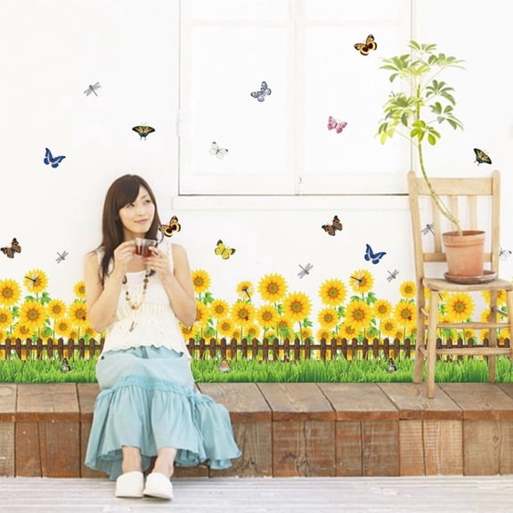 Wholesale SK7060 Sunflower Floral Baseboard Wall Decal for Bedroom Living Room - Removable PVC Wall Sticker Art