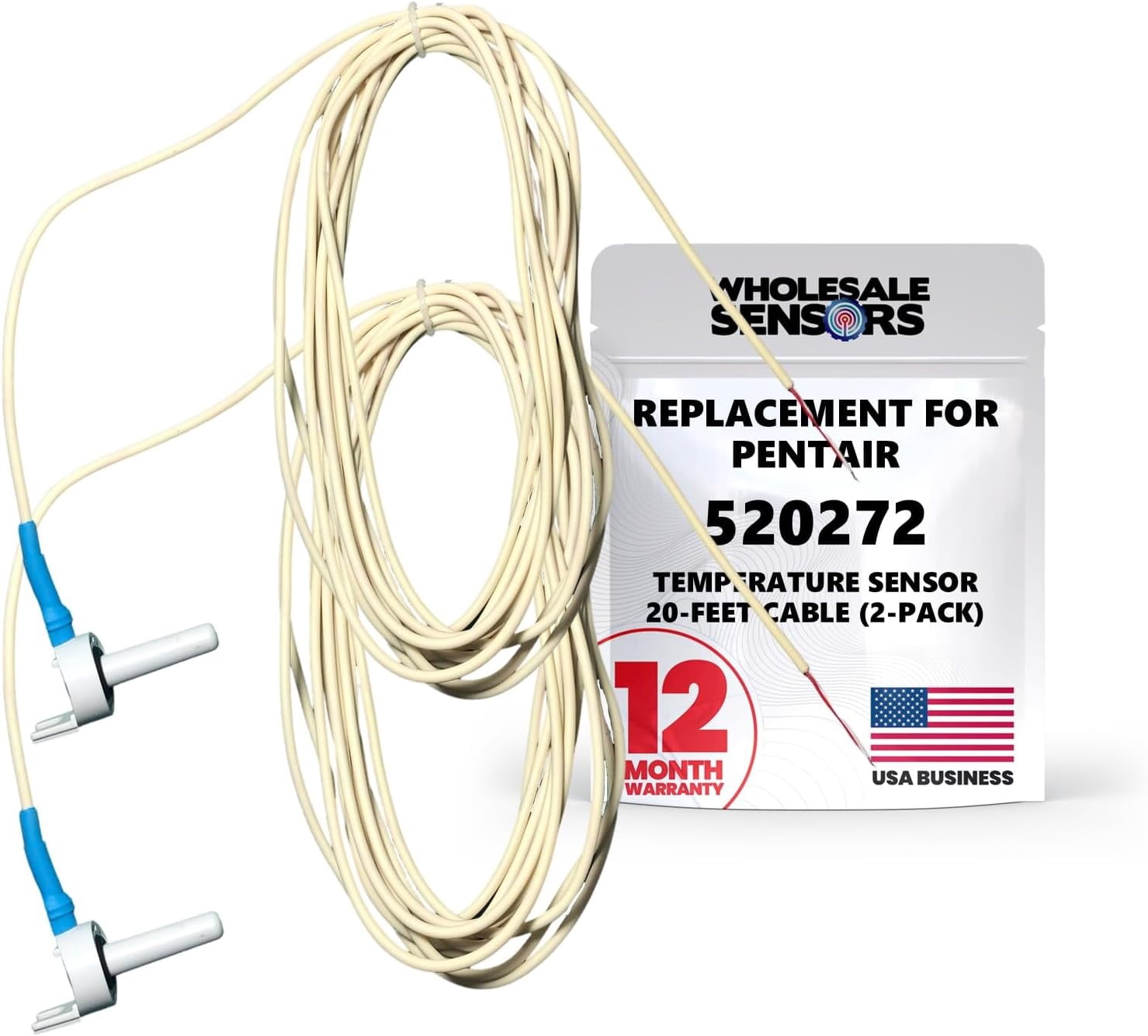 Pentair 520272 Replacement Sensor (2-Pack) with 20ft Cable for Pool/Spa ...