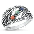 thumbnail image 1 of Wholesale Simulated Turquoise Feather Bali Ring .925 Sterling Silver Band Blue CZ Female Size 10, 1 of 4