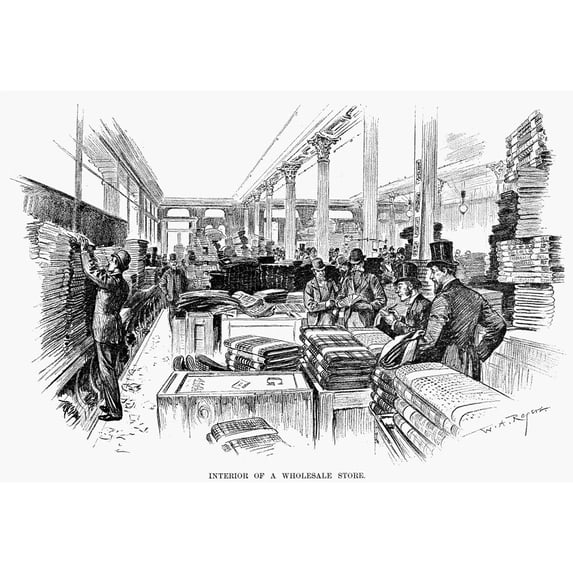 Wholesale Store 1890. Ninterior Of A Wholesale Store New York City. Line Engraving 1890. Poster Print by