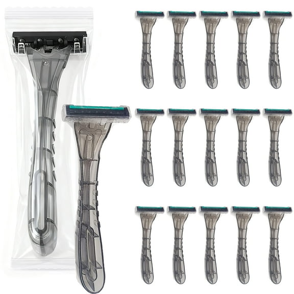 Wholesale Three-Blade Disposable Razors - 50 Pack (Gray), Stainless Steel Blades, Individually Packaged | For Travel, Guesthouses, Homeless