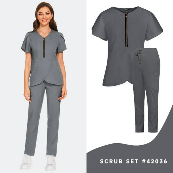 Wholesale V-Neck Scrub Set - Solid Color Hygienic Workwear with Pockets for Women (Jogger Pants, 8 Colors, Quick-Dry)