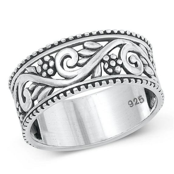 Wholesale Vines & Flowers Ring .925 Oxidized Sterling Silver Band Jewelry Female Male Unisex Size 8