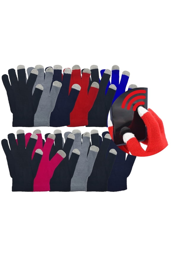 Wholesale Winter Gloves Beanies, Warm Thick Thermal Bulk Case Pack Unisex Men Women (Gloves, Assorted Touchscreen, 24 Pairs)