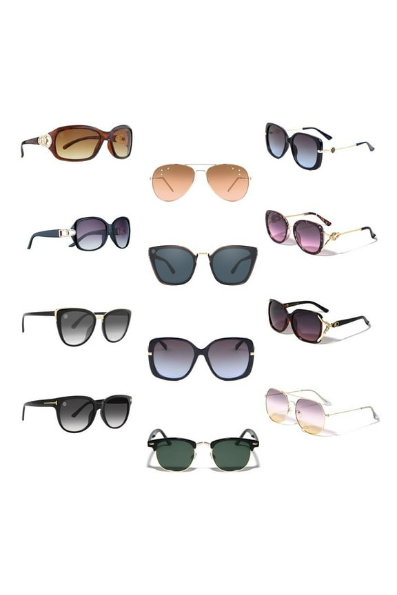 Wholesale Womens Assorted Fashion Sunglasses Dozen with 12 Microfiber Soft Pouches