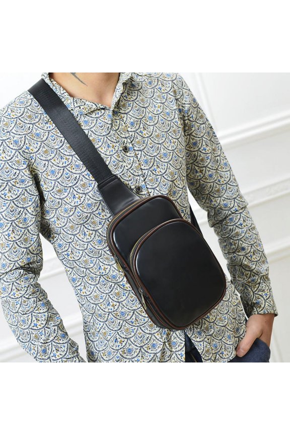 Wholesale new PU Leather Men's chest pack fashionable leisure Xiekua package Chaonan retro single shoulder bag,Black