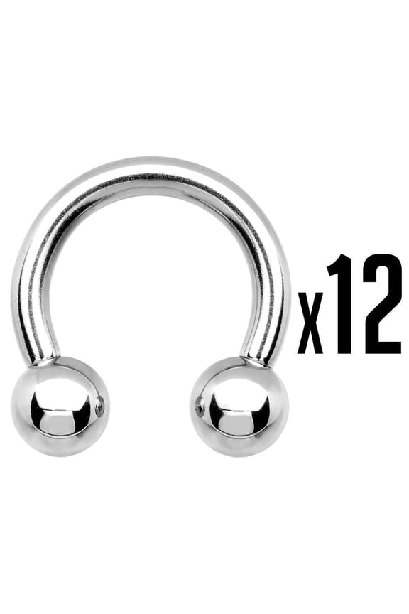 Wholesale of 12 Surgical Steel 10G Horseshoe Piercing Barbells - 2 Length Option